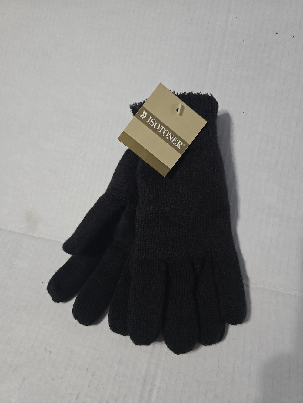 Isotoner Black Style #825KI OS Knit Winter Gloves Soft Fuzzy Lining NWT